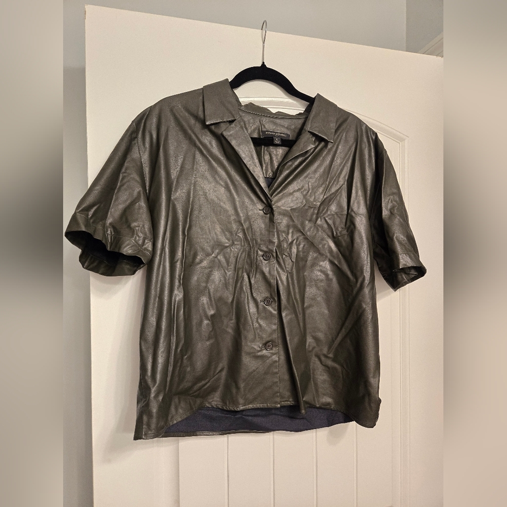 Banana Republic Faux Leather Button-Up Shirt - Green And Other Green Shirts